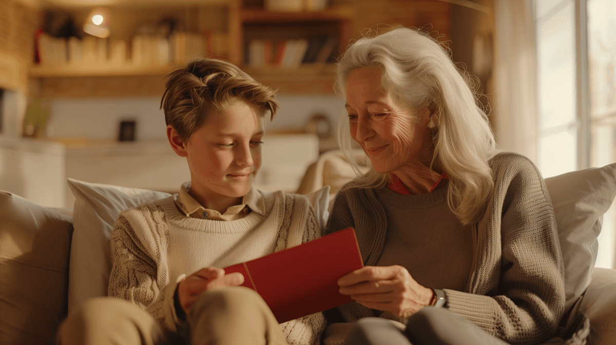 Woman opening a birthday card